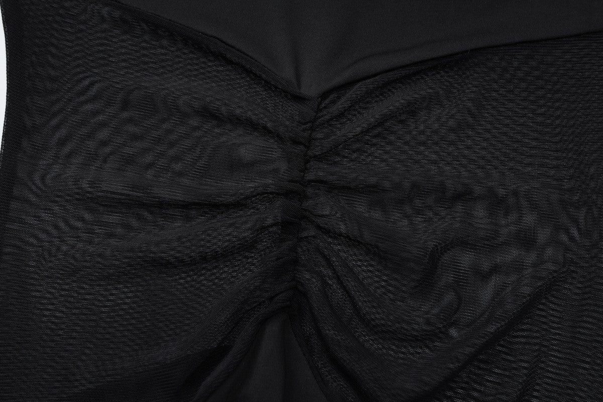 2025 Solid Long Sleeve Patchwork Mesh Sexy Ruched Bodycon Maxi Dress Spring Women Fashion Y2K Clothes Streetwear Party Club