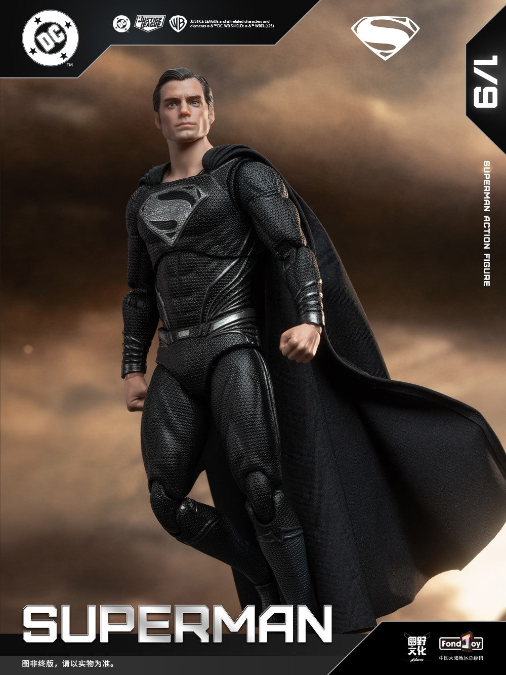 Original Fondjoy Black Superman 2.0 Figure Dc Zack Snyder'S Justice League Figures 1/9 Super Man Pvc Model Doll Joint Movable