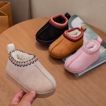 New Fashion Children's Ankle Boots Soft Winter 2025 Causal Girls Cotton Shoes Solid Color Kids School Plush Boots Warm Versatile