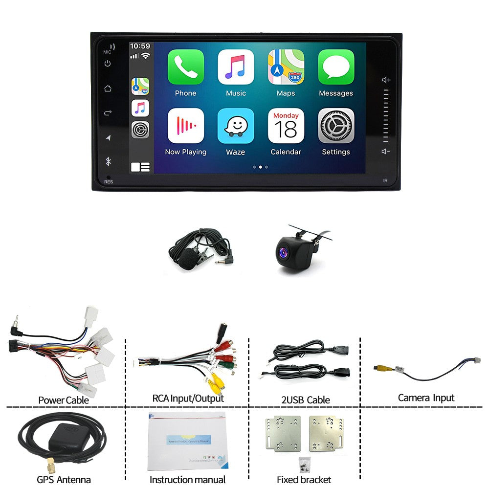 Rádio Automotivo para Toyota Hilux 2005 - 2014 Sem Fio para Carplay e Android Auto, Tela Sensível ao Toque IPS de 7 Polegadas Câmera de Ré WiFi SWC-2+32G