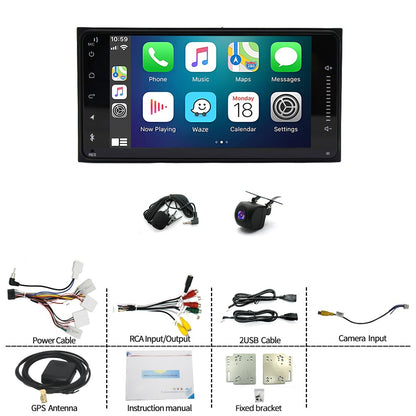 Rádio Automotivo para Toyota Hilux 2005 - 2014 Sem Fio para Carplay e Android Auto, Tela Sensível ao Toque IPS de 7 Polegadas Câmera de Ré WiFi SWC-2+32G
