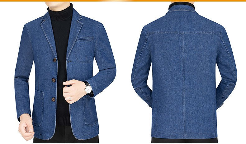 New 2025 Men's Spring Autumn Denim Suit Jacket Suit Collar Jeans Jacket High-end Coat Trend Single West Men Casual  Men Clothing