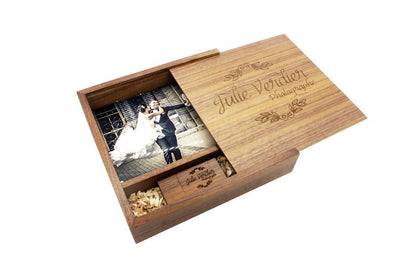 JASTER Álbum de Fotos de Nogueira com Bordo, USB de Madeira + Caixa, Pen Drive de 128 GB 64 GB, Disco U, Fotografia, Presente de Casamento, Logotipo Personalizado Gratuito