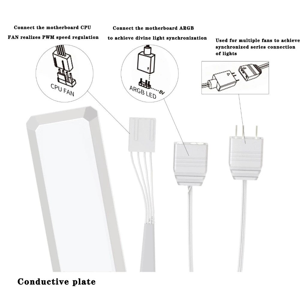 ICE Whale WX-2 Wire-Splicing PC Case Cooling Fan ARGB Mirror Cycle Light Effect 600-1800RPM PWM Water Cooling 360mm Cooler Fan