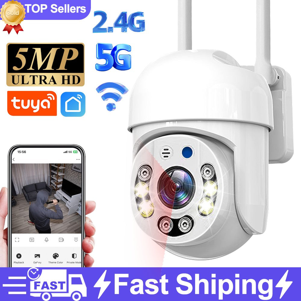 Tuya HD 2.4G/5G Wifi IP Camera PTZ Outdoor waterproof Home Security-protection Full Color Night Vision Audio Surveillance Cam