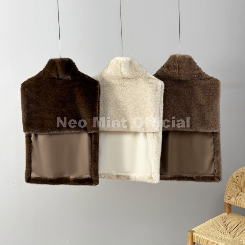 Neo Mint 2025 Brand Fashion Faux Fur Sable Vest Crop Top Autumn Winter Turtleneck Eco Mink Fur Tank Tops Sleeveless Jacket Coat