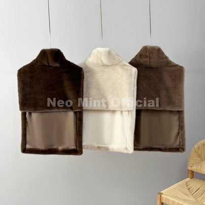 Neo Mint 2025 Brand Fashion Faux Fur Sable Vest Crop Top Autumn Winter Turtleneck Eco Mink Fur Tank Tops Sleeveless Jacket Coat