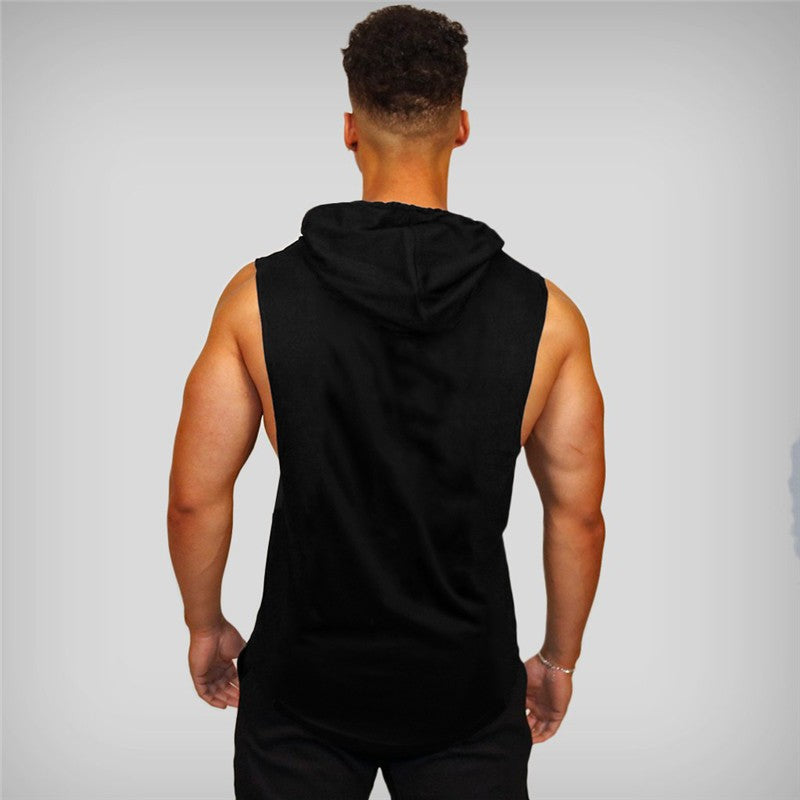 Gym Fitness Loose Sleeveless Vests Street Hip Hop Basketball Hooded Tank Tops Cotton Breathable Shirt Mens Bodybuilding Hoodie