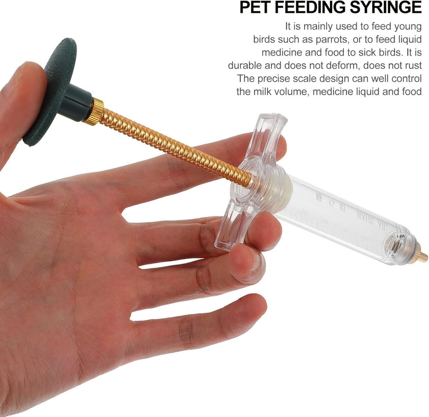 Seringa de Alimentação Contínua de Aço Plástico para Papagaio e Pombo, Injeção Veterinária, Alimentador de Pássaros para Gado e Cães - 10/20/30/50/100ml