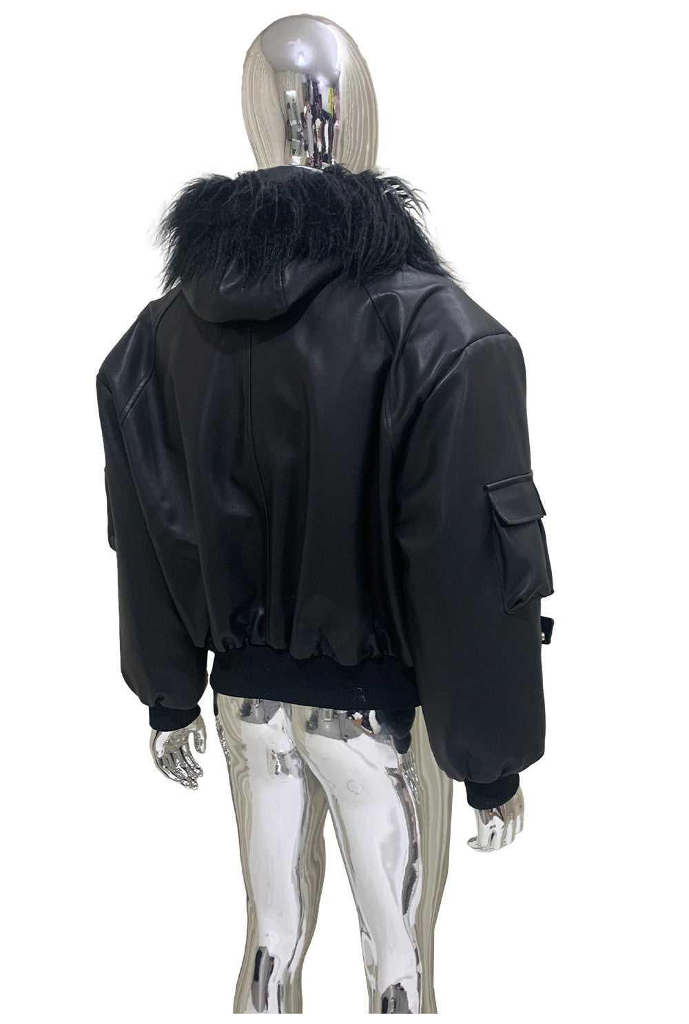 Mauroicardi Autumn Winter Short Oversized Black Warm Pu Leather Jacket Men with Faux Fur Trim Hood Loose Casual Korean Fashion