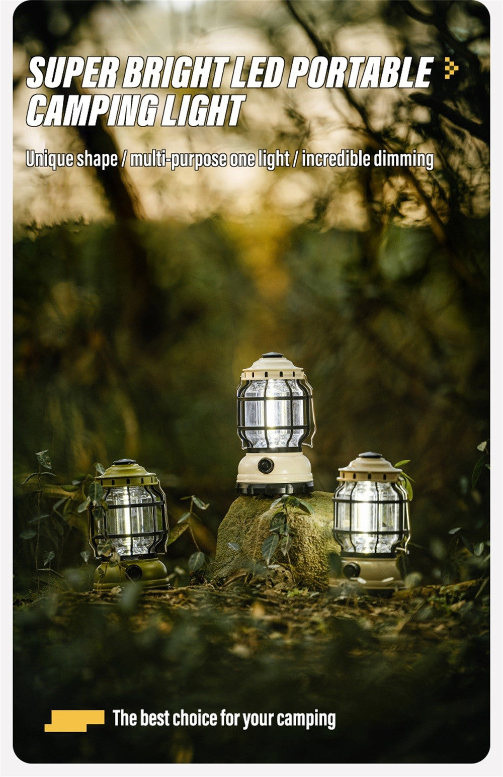 Super Bright LED Camping Light Rechargeable Flashlight Outdoor Portable Carrying Light with COB Beads and Infinitely Dimmable