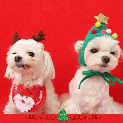 1Pcs Chapéu de Natal Engraçado para Cães, Babadores de Papai Noel para Animais de Estimação, Fantasia de Cosplay para Festa de Ano Novo, Boné de Filhote, Cachecol para Gatos Fofos, Acessórios de Roupa, Presente