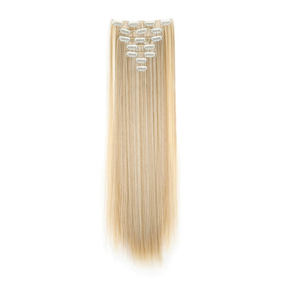 Extensão de cabelo liso longo sintético de 24 polegadas 7pçs/conjunto 16 clipes Penteado Preto Loiro Peruca para mulheres 2026