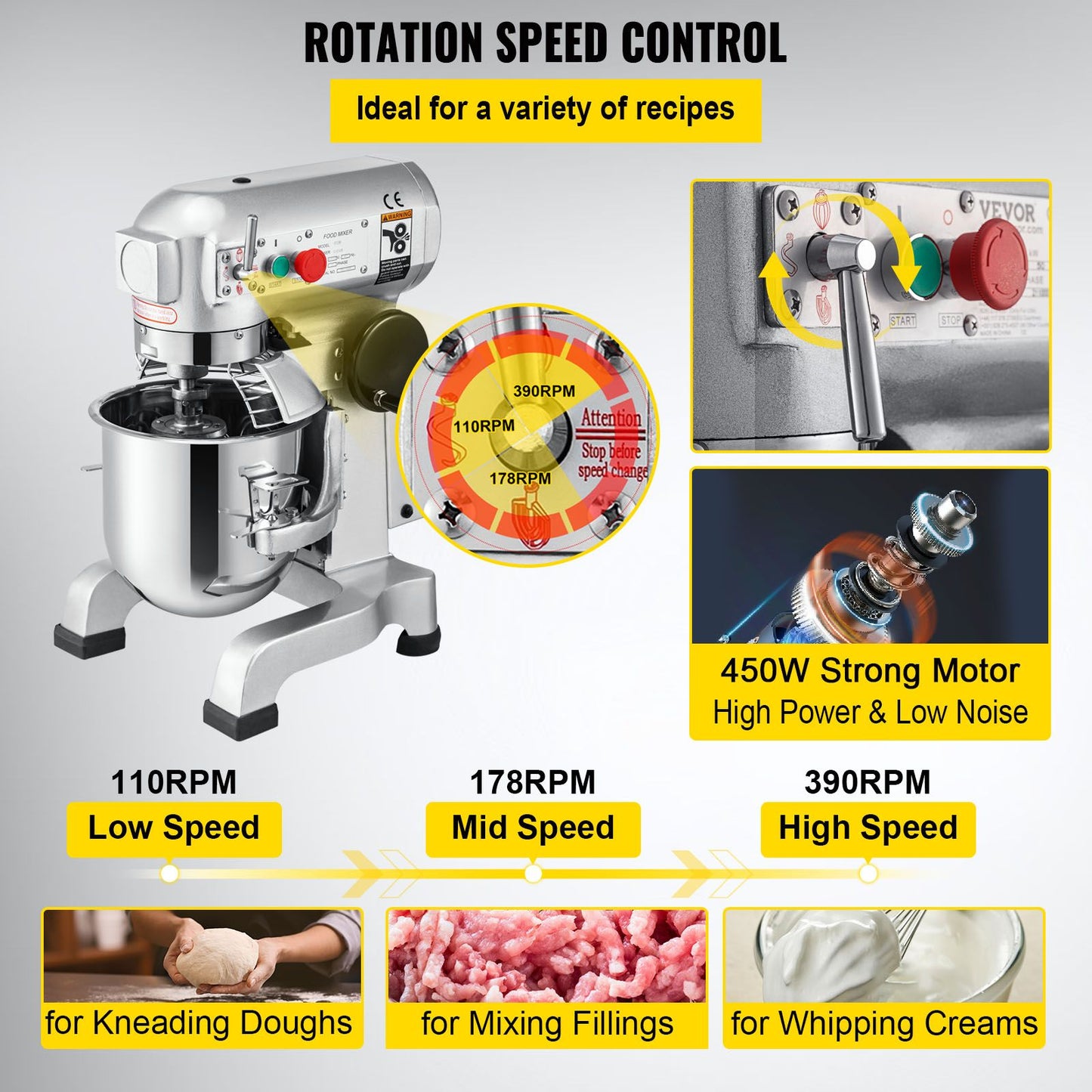 SucceBuy 10-30L Máquina de Massa Elétrica Aço Inoxidável Batedeira Mixer Processador de Alimentos Liquidificador de Bancada Comercial para Creme e Ovo