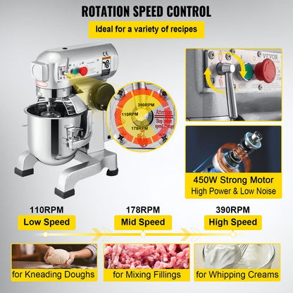 SucceBuy 10-30L Máquina de Massa Elétrica Aço Inoxidável Batedeira Mixer Processador de Alimentos Liquidificador de Bancada Comercial para Creme e Ovo