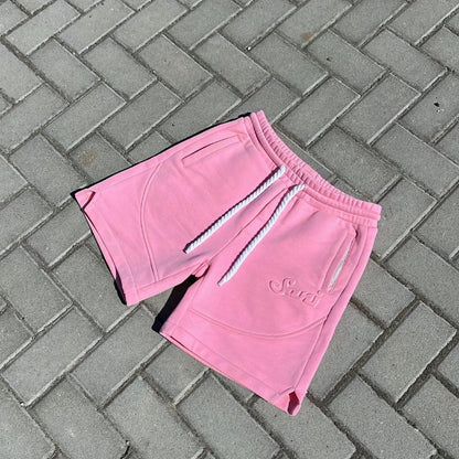 Y2K Harajuku Solid Shorts Man Letter Embossed Pink Sweatpants Hip Hop Retro Casual Stylish Comfortable Shorts Unisex Baggy Pants