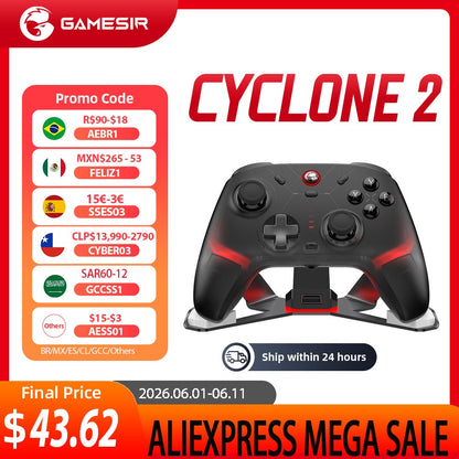 Gamesir Cyclone 2 Wireless Controller with  Hall effect Controller for PC Steam Switch ios Andrioid Optional base