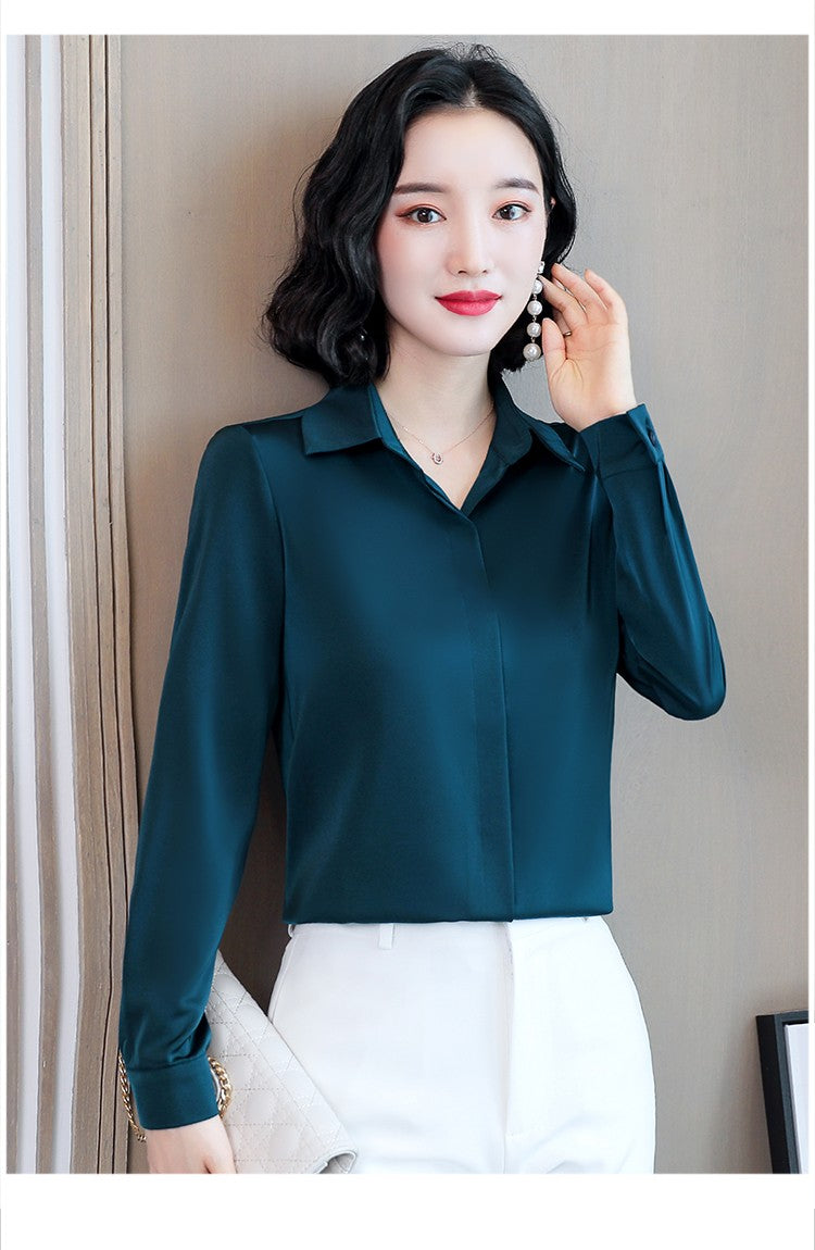 Women Silk Office Shirt 2025 Fashion Long Sleeve Casual Female Tops Elegant Ladies Vintage White Satin Blouses Shirts Oversized