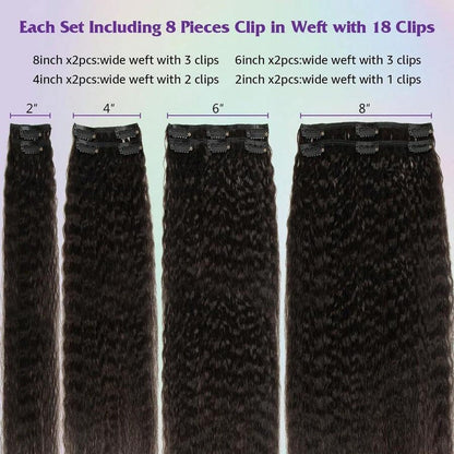 Aplique Kinky Straight 8 Peças 100g Kinky Straight Cabelo Humano Real Brasileiro Remy Aplique de Cabelo Humano para Mulheres