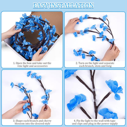 Cherry LED Tree Branch Lights 8 Modes USB Powered Cherry Blossom Branch Decoration Night Lights for Indoor Home Walls and Doors