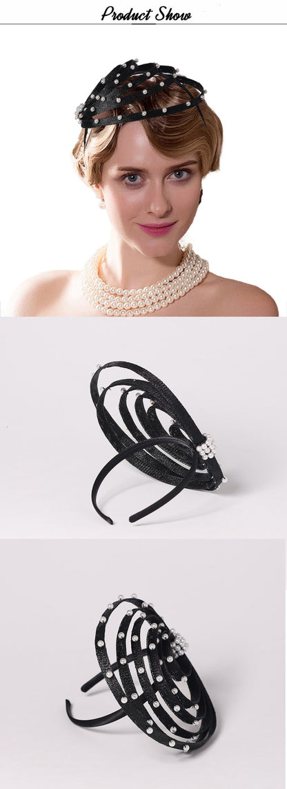 FS Rosa Marinho Coquetel Fascinators Chapelaria Chapéus De Casamento De Luxo Com Pérola Falsa Chapéu De Igreja Para Mulheres Elegante Chapeau Femme