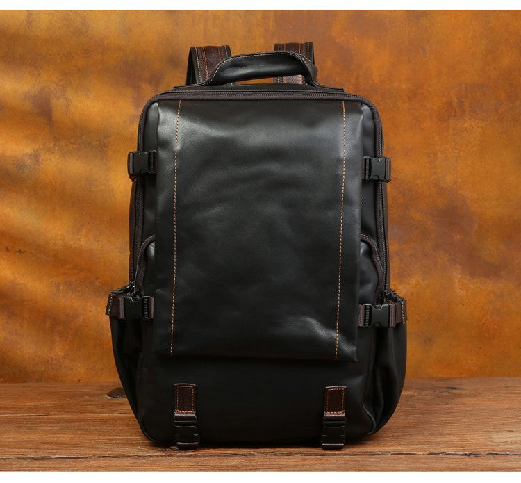 Retro cowhide backpack men and women trend outdoor travel bag leather business computer backpack large capacity