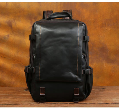 Retro cowhide backpack men and women trend outdoor travel bag leather business computer backpack large capacity