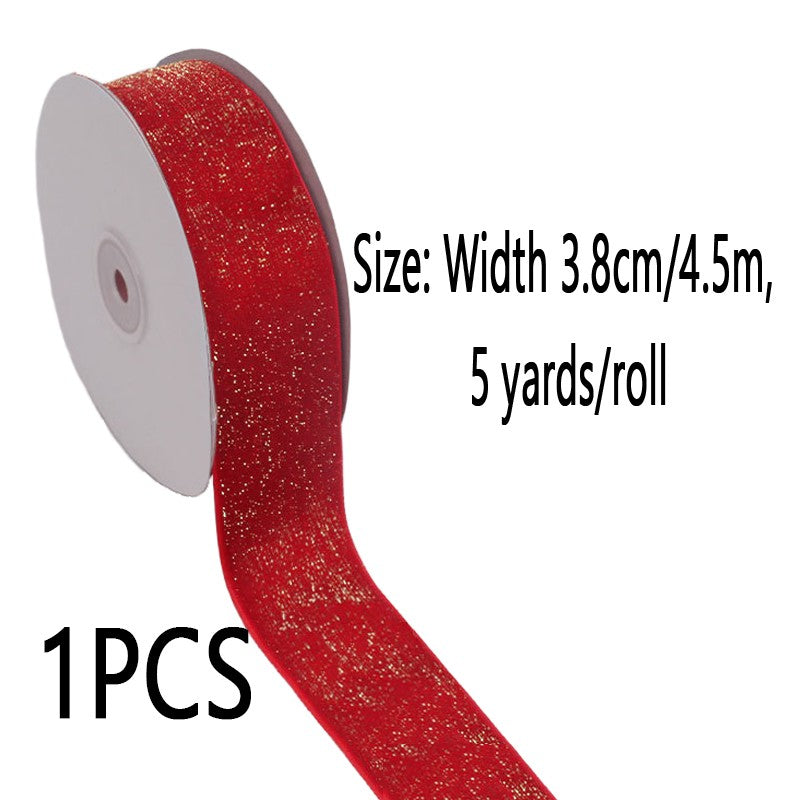 6/10/20/38mm Christmas Velvet Bow Gift Ribbon Packaging DIY New Year Red Velvet Gold Glitter Festival Ribbon for DecorationDD14