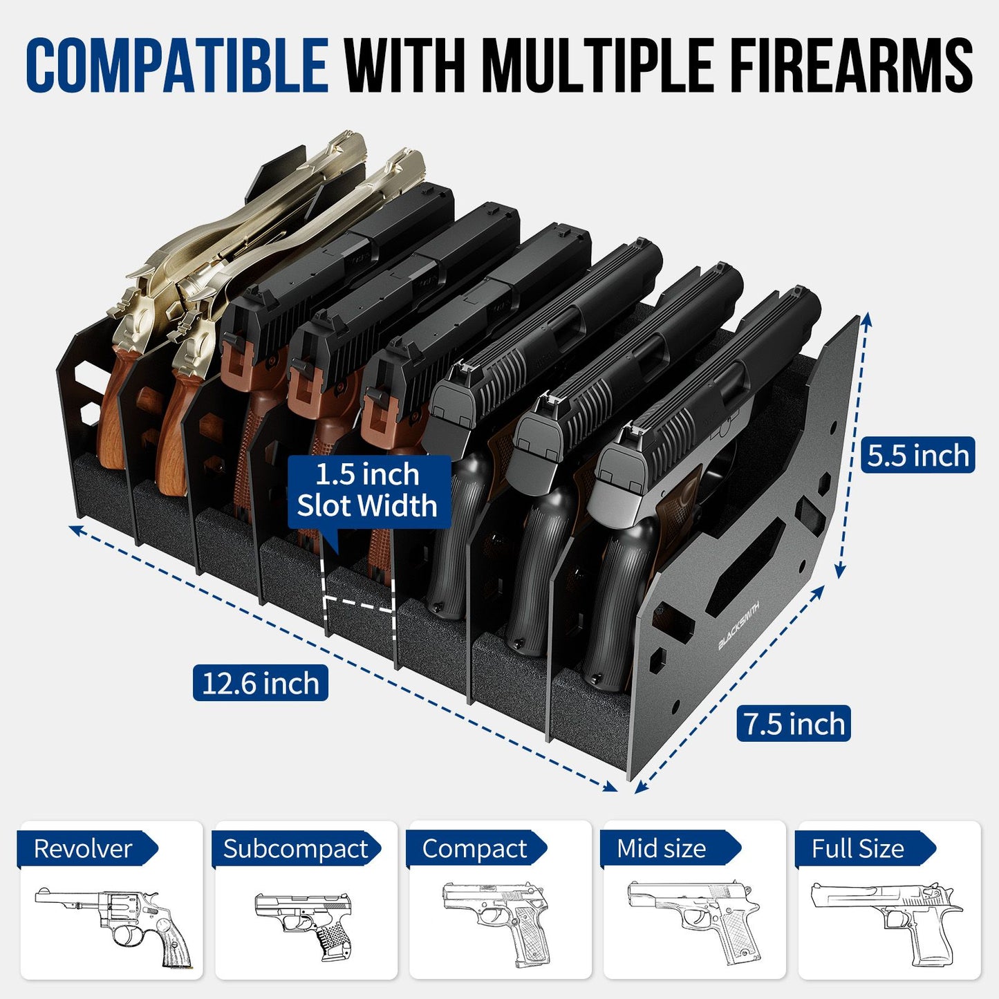 Suporte para Pistolas e Revólveres Blacksmith com 4/5/6 Compartimentos - Organizador de Armazenamento Doméstico para Economia de Espaço