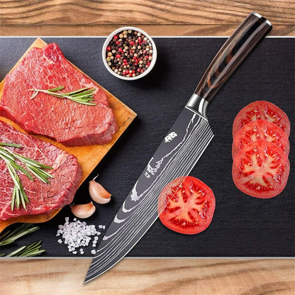 Faca de Chef ZENG Conjunto de Facas de Cozinha em Aço Inoxidável Padrão Aço Damasco Cutelo Fatiador Frutas Santoku Faca de Chef Ferramenta de Cozinha