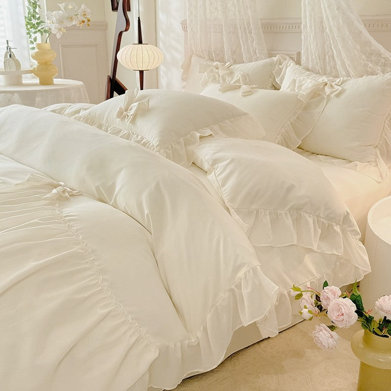 3pcs White Bedding set ruffles Duvet Cover Set (1*Duvet Cover + 2*Pillowcase, Without Core)for bedroom guest room