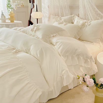 3pcs White Bedding set ruffles Duvet Cover Set (1*Duvet Cover + 2*Pillowcase, Without Core)for bedroom guest room