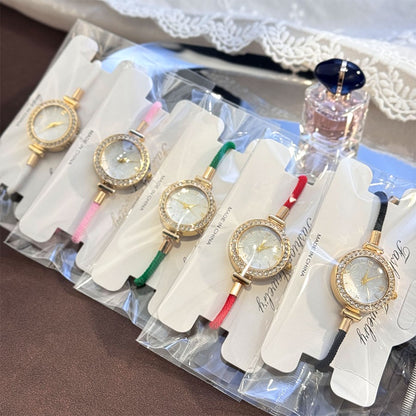 Ladies Colorful Nylon Pull-Style Bracelet Alloy Case Arabic Scale Printed Dial Christmas Quartz Watch Suitable for Holiday Gift