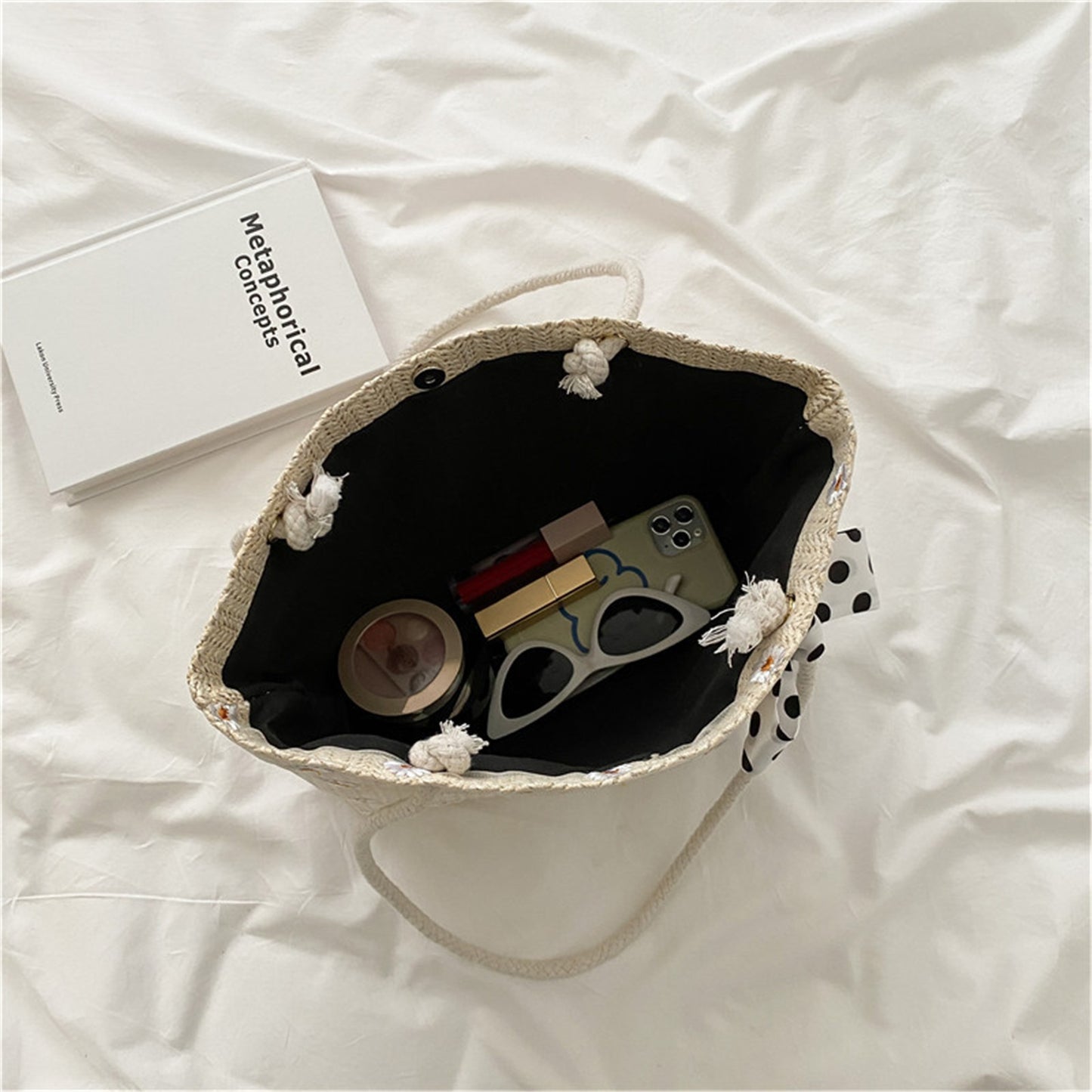 New Fashion Straw Shoulder Bags Fashion Large-Capacity Silk Scarf Tote Bag Beach Bag Women Shopping