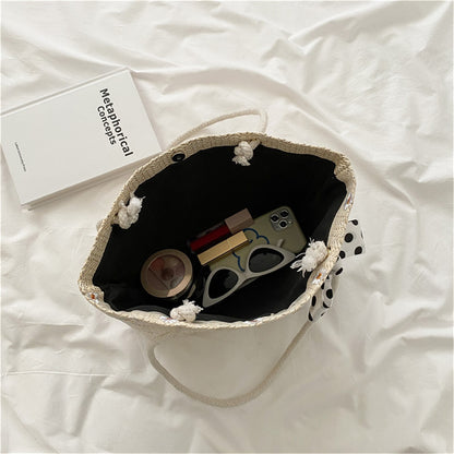 New Fashion Straw Shoulder Bags Fashion Large-Capacity Silk Scarf Tote Bag Beach Bag Women Shopping