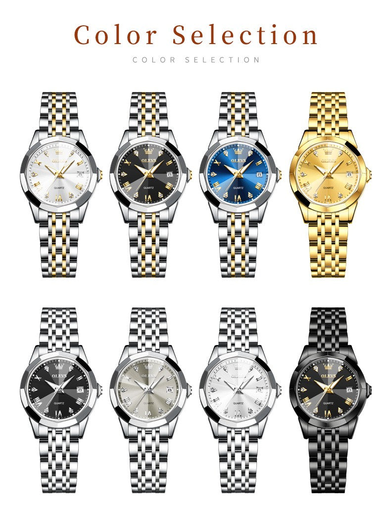 OLEVS Elegant Fashion Women's Watches Luxury Brand Original Quartz Watch for Ladies Waterproof Stainless Steel Luminous Date