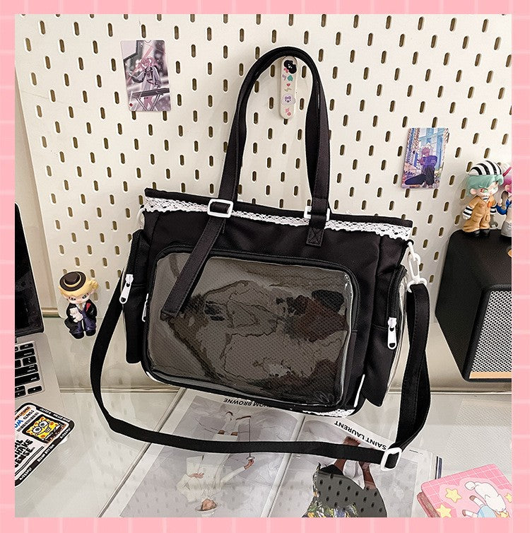 New Japanese Style Transparent Crossbody Bag Cute Candy Color Commuting Shoulder Bag for Girls Simple and Casual Texture Ita Bag