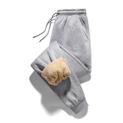 Calças masculinas para outono e inverno, forradas com lã para uso externo, calças casuais, calças de moletom esportivas quentes de lã de carneiro