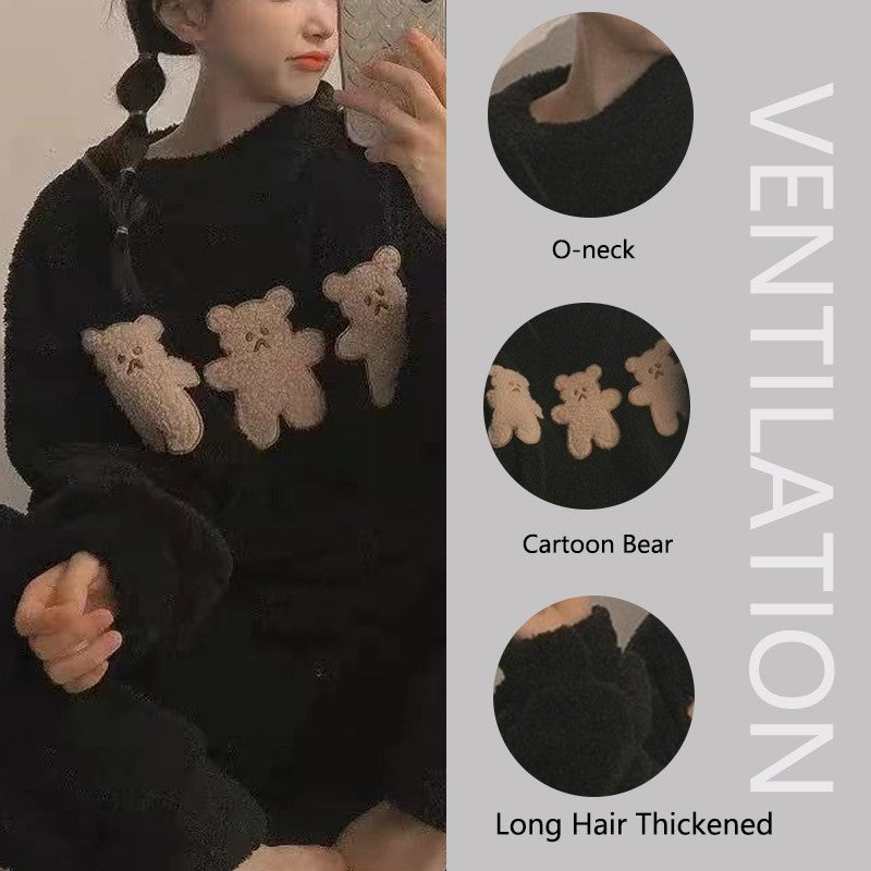 2pcs/Set Women's Pajamas Winter Facecloth Long-Sleeved Padded And Thickened Warm Student Pajamas Homewear Suit Bear Girls Clothe