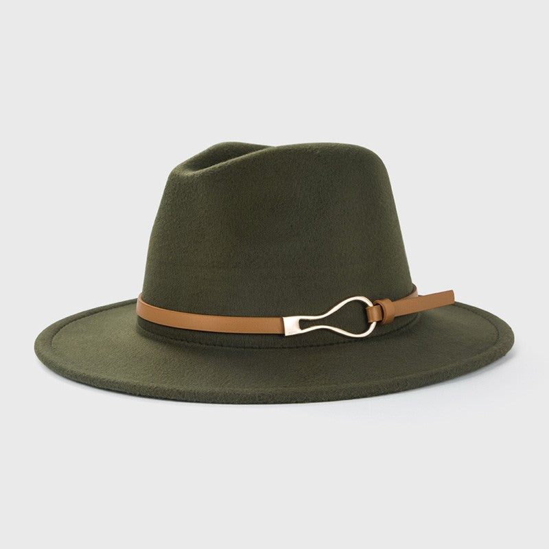 Belt Wool Fedoras Hat For Women Men Winter Autumn Warm Vintage British Style Round Bowler Caps Church Flat Brim Felt Jazz Hats