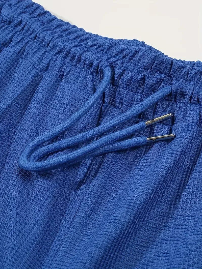 Calça Masculina Casual de Waffle de Cintura Média Calça Leve e Elegante Adequada para Todas as Estações