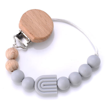 Baby Pacifier Clips Holder Silicone Cartoon Animal Teething Chain Wood Teether For Baby Pacifier Chain Nursing Chew Toys Gift