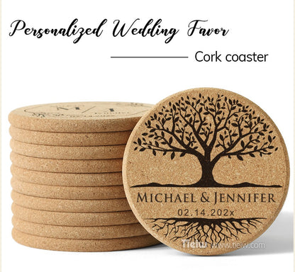 30pcs Personalized Cork Coasters-Tieiw Design-Wedding Favor for Guests Party Bridal Shower Corporate Engraved Coaster Gifts Bulk