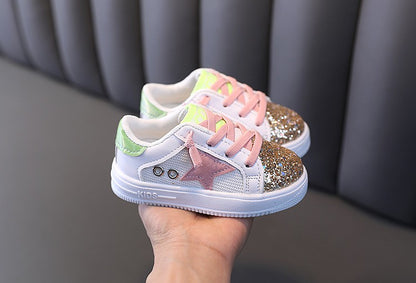Kids Sneakers 2022 Spring Girls Fashion Glittering and Antiskid Children Chunky Sneakers Baby Shoes Casual Sport Running Sneaker
