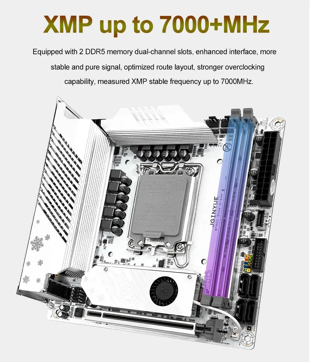 JGINYUE B760i Motherboard LGA 1700 Support Intel Core 12th 13th DDR5 Memory RAM Latest mini itx B760i-Snow Dream D5