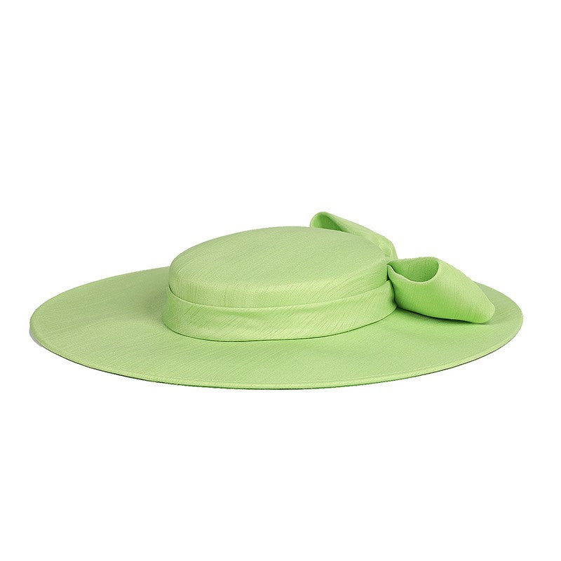 FS Elegante Chapéu de Aba Larga Marfim Feminino Grande Laço Ocasião Formal Kentucky Boné Feminino Casamento Coquetel Festa Fedora de Topo Reto 2024