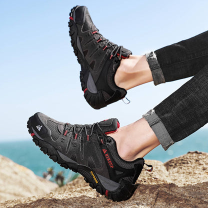 HIKEUP Tênis Masculino de Caminhada em Couro Camurça, Calçados Outdoor Resistentes ao Desgaste Masculinos para Trekking, Caminhada, Caça e Tênis Táticos