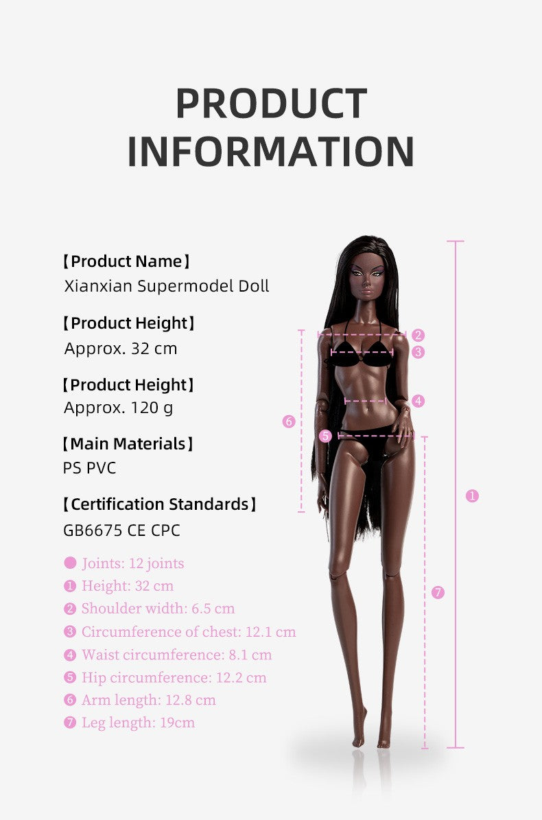 Xianxian Doll 32cm GALA ELARA BJD Supermodel Charcoal Skin Afro Straight Wavy Wig Set Limited Collector Birthday Gift