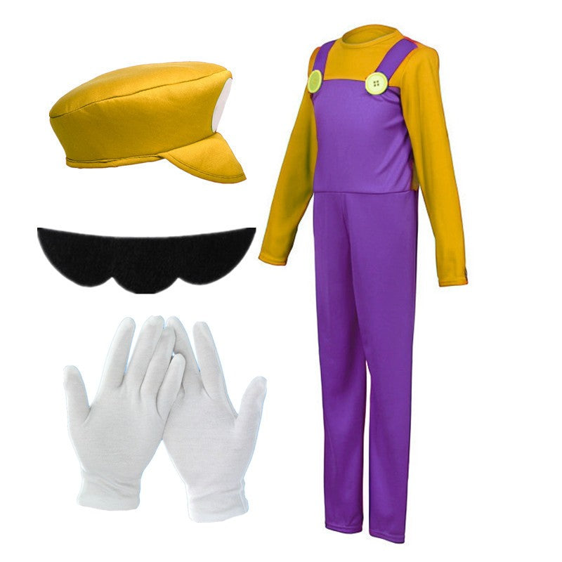 Men's Plumber Costume (Includes Hat, Gloves, Fake Beard) Halloween Cartoon Game Funny Outfit Red, Green, Yellow, Purple