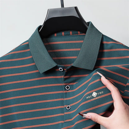 Men's Casual and Fashionable Striped Short Sleeved Polo Shirt Summer Comfortable Sweat Absorbing Breathable and Versatile Top